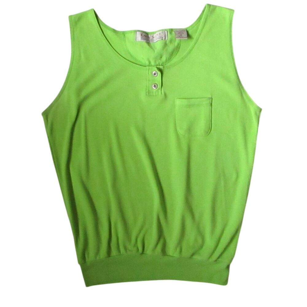 Vintage 80s Pistachio Green Henley Tank Top Sleeveless M - Picture 4 of 17